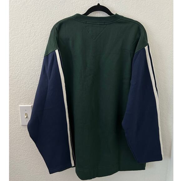 Vintage Tommy Hilfiger Crew Neck Varsity Logo Stripes Green Men Size Large - Picture 6 of 11